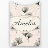 Delicate Botanical Sprigs Black Cream Minimal Floral Pattern Lovely  Personalised Custom Name Super Soft Fleece Blanket Bed Sofa Throw