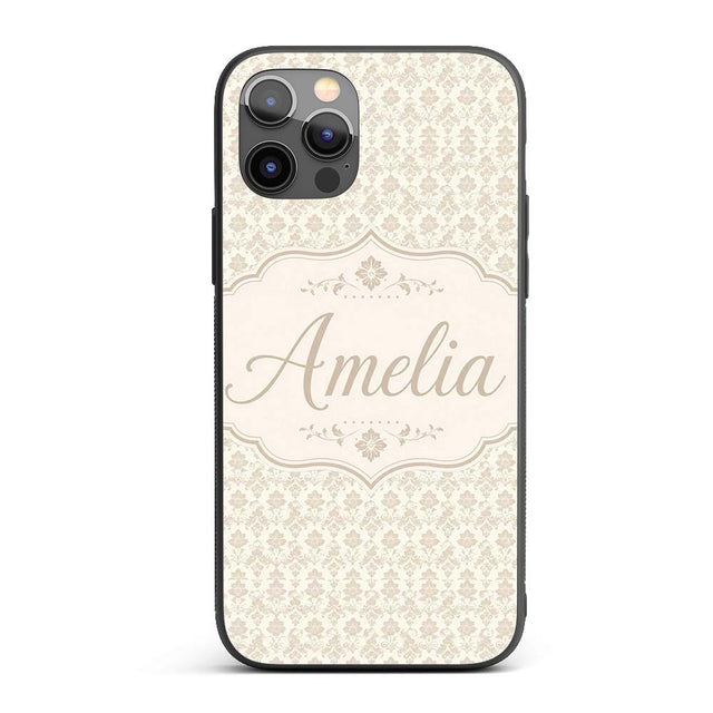 Vintage Beige Floral Damask Repeating Seamless Custom Name Protective Phone Case Mobile Cover Durable Everyday Smartphone Shock Resistant