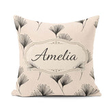 Custom Name Delicate Botanical Sprigs Black Cream Minimal Floral Square Filled Cushion Throw Pillow Sofa Bed Home Decor Zip Washable UK Made