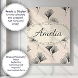 Personalised Name Delicate Botanical Sprigs Black Cream Minimal Custom  Statement Canvas Wall Art Print Decor Picture Ready to Hang