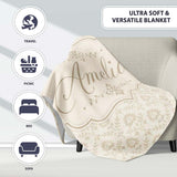 Soft Neutral Floral Bouquet Repeating Seamless Pattern Lovely  Personalised Custom Name Super Soft Fleece Blanket Bed Sofa Throw
