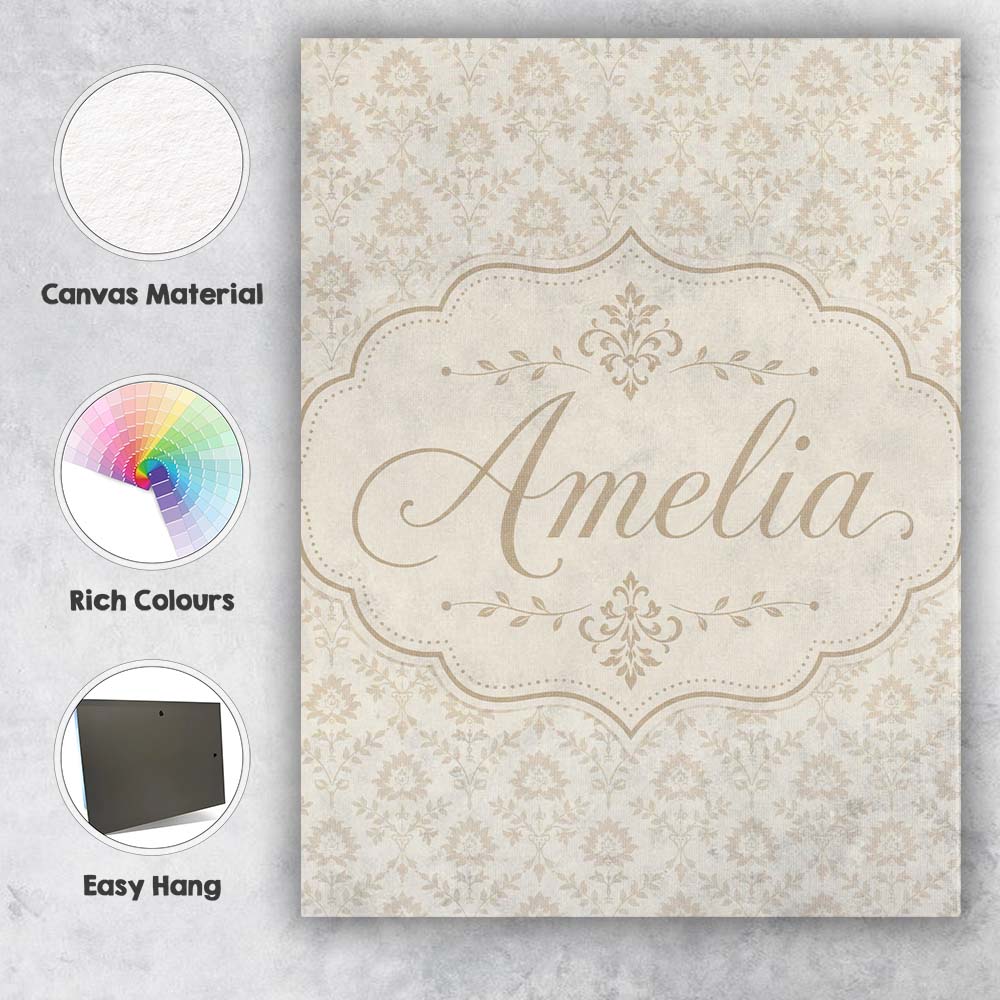 Personalised Name Soft Neutral Floral Custom Modern Room Accent Creative Decorator Style Canvas Wall Art Print Decor Picture Ready to Hang