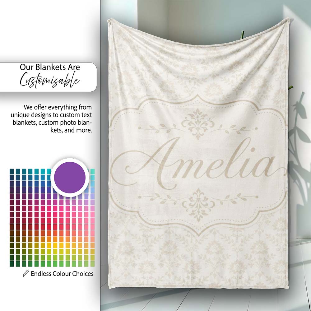 Soft Neutral Floral Bouquet Repeating Seamless Pattern Lovely  Personalised Custom Name Super Soft Fleece Blanket Bed Sofa Throw