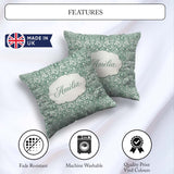 Custom Name Classic William Morris Style Green Botanical Pattern Square Filled Cushion Throw Pillow Sofa Bed Home Decor Zip Washable UK Made