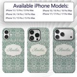 Classic William Morris Style Green Botanical Custom Name Protective Phone Case Mobile Cover Durable Everyday Smartphone Shock Resistant