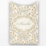 Vintage Botanical Flowers and Leaves Natural Seamless Pattern Lovely  Personalised Custom Name Super Soft Fleece Blanket Bed Sofa Throw