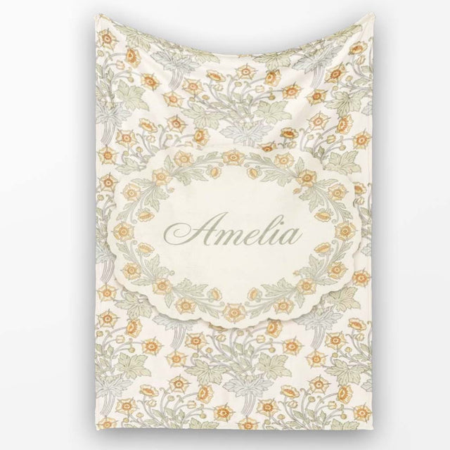 Vintage Botanical Flowers and Leaves Natural Seamless Pattern Lovely  Personalised Custom Name Super Soft Fleece Blanket Bed Sofa Throw
