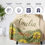 Art Nouveau Butterflies and Floral Garden Seamless Pattern Lovely  Personalised Custom Name Super Soft Fleece Blanket Bed Sofa Throw
