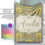 Art Nouveau Butterflies and Floral Garden Seamless Pattern Lovely  Personalised Custom Name Super Soft Fleece Blanket Bed Sofa Throw