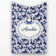 Blue Butterfly Garden Floral Detailed Seamless Pattern Lovely  Personalised Custom Name Super Soft Fleece Blanket Bed Sofa Throw