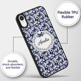 Blue Butterfly Garden Floral Detailed Seamless Custom Name Protective Phone Case Mobile Cover Durable Everyday Smartphone Shock Resistant