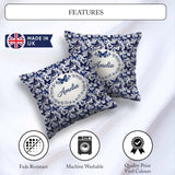 Custom Name Blue Butterfly Garden Floral Detailed Pattern Lovely Square Filled Cushion Throw Pillow Sofa Bed Home Decor Zip Washable UK Made