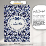 Blue Butterfly Garden Floral Detailed Seamless Pattern Lovely  Personalised Custom Name Super Soft Fleece Blanket Bed Sofa Throw