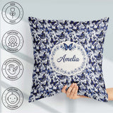 Custom Name Blue Butterfly Garden Floral Detailed Pattern Lovely Square Filled Cushion Throw Pillow Sofa Bed Home Decor Zip Washable UK Made