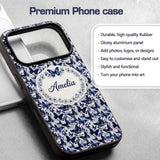 Blue Butterfly Garden Floral Detailed Seamless Custom Name Protective Phone Case Mobile Cover Durable Everyday Smartphone Shock Resistant