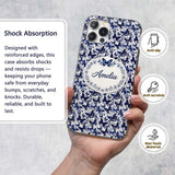Blue Butterfly Garden Floral Detailed Seamless Custom Name Protective Phone Case Mobile Cover Durable Everyday Smartphone Shock Resistant