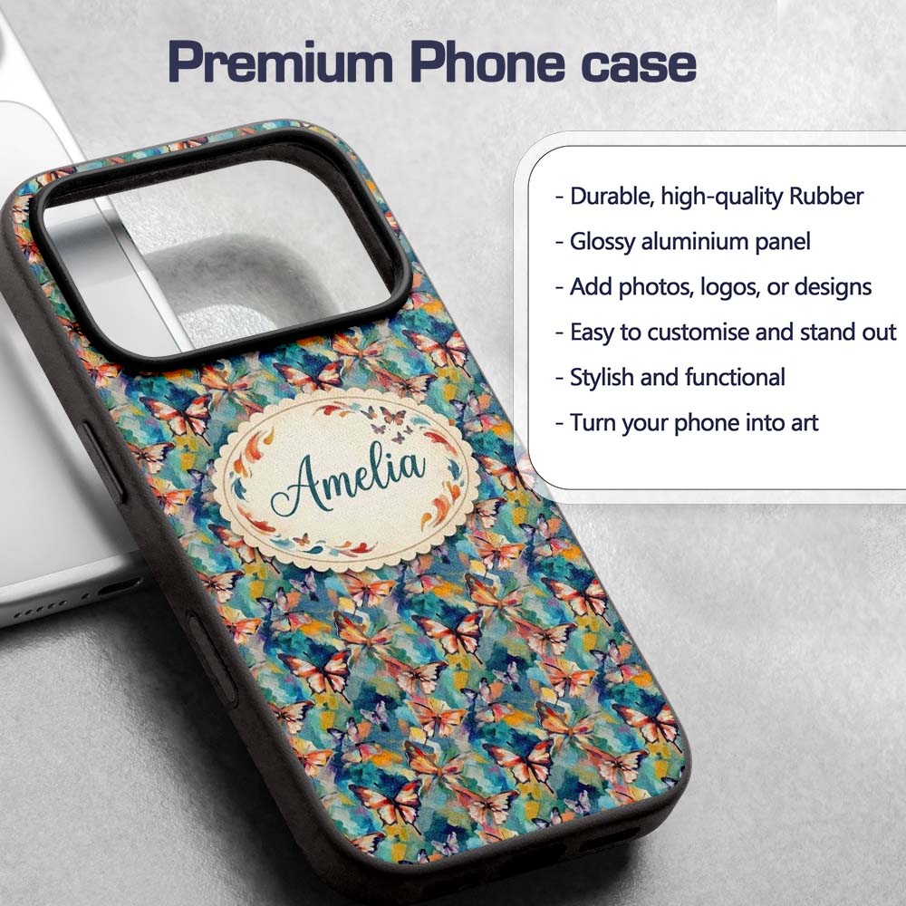 Colorful Painted Butterflies Abstract Artistic Custom Name Protective Phone Case Mobile Cover Durable Everyday Smartphone Shock Resistant