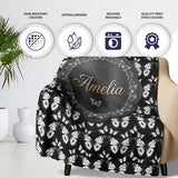 Black and White Butterfly Elegant Repeating Seamless Pattern Lovely  Personalised Custom Name Super Soft Fleece Blanket Bed Sofa Throw