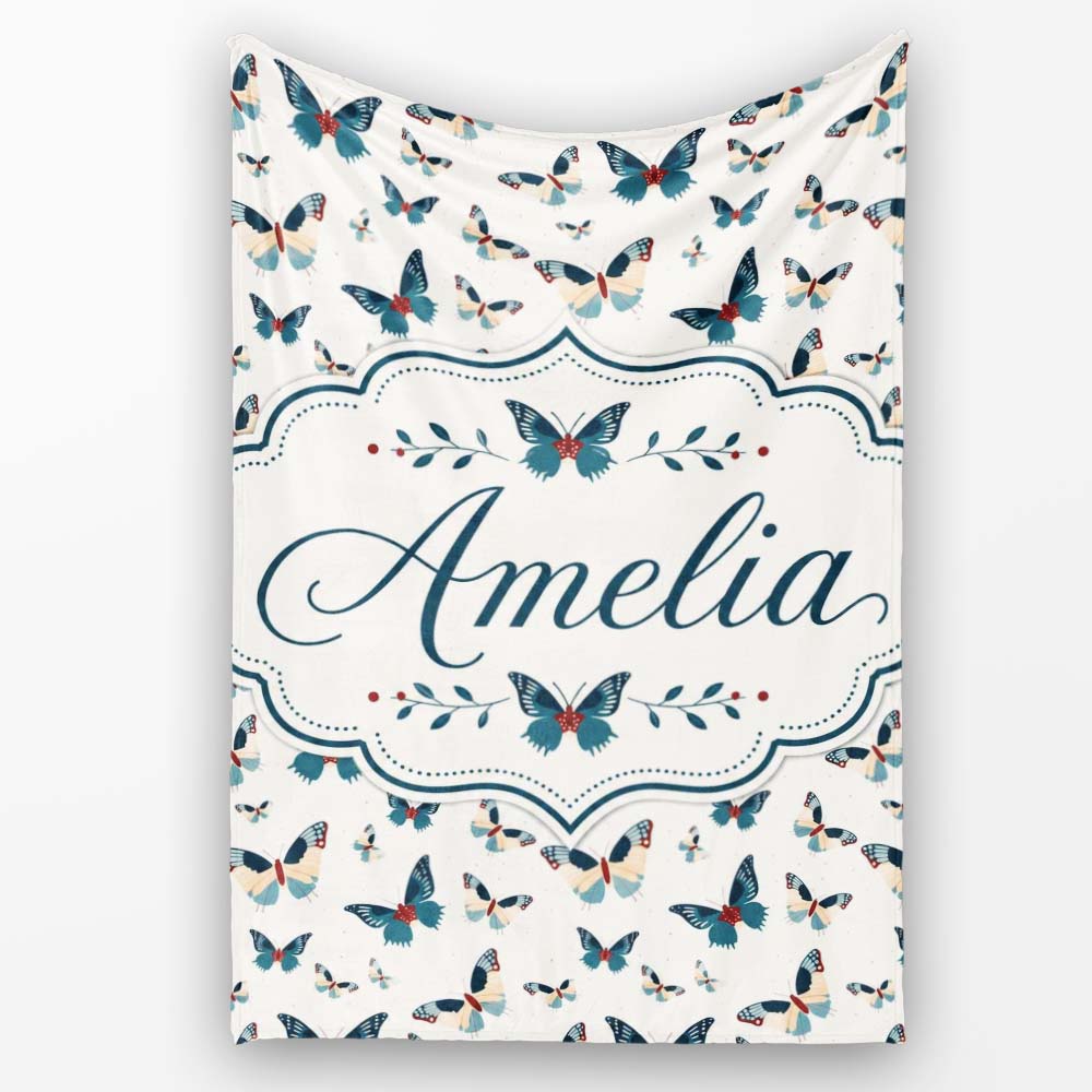 Cute Small Butterfly Scattered Minimal Seamless Pattern Lovely  Personalised Custom Name Super Soft Fleece Blanket Bed Sofa Throw