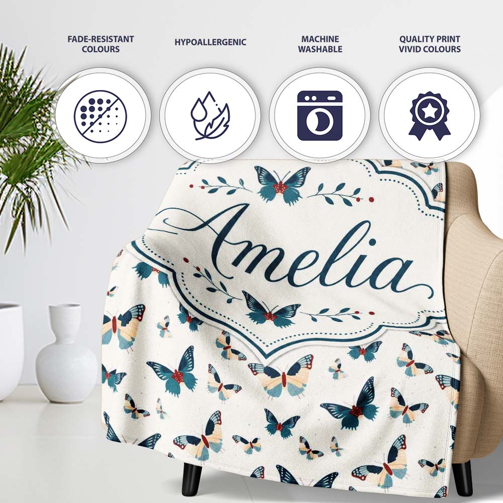 Cute Small Butterfly Scattered Minimal Seamless Pattern Lovely  Personalised Custom Name Super Soft Fleece Blanket Bed Sofa Throw