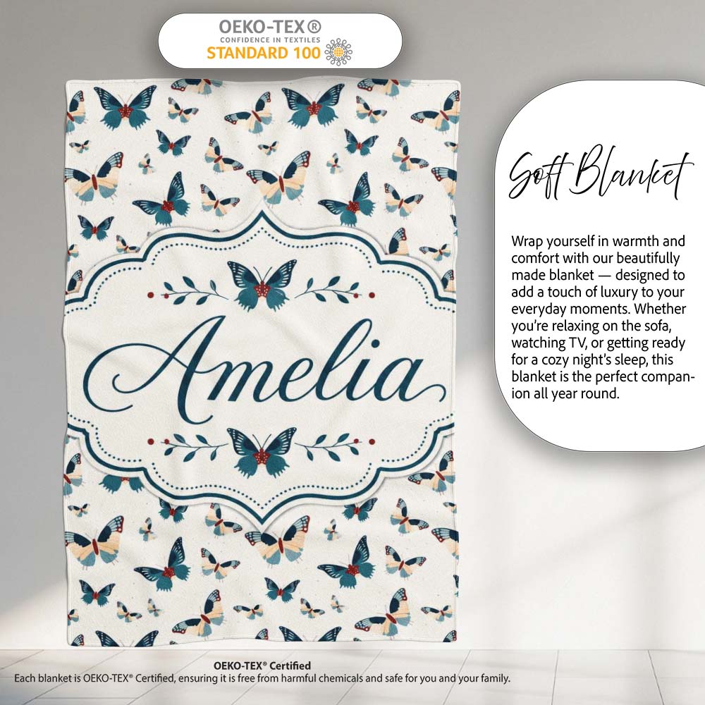 Cute Small Butterfly Scattered Minimal Seamless Pattern Lovely  Personalised Custom Name Super Soft Fleece Blanket Bed Sofa Throw