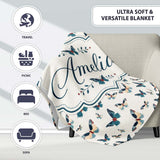 Cute Small Butterfly Scattered Minimal Seamless Pattern Lovely  Personalised Custom Name Super Soft Fleece Blanket Bed Sofa Throw