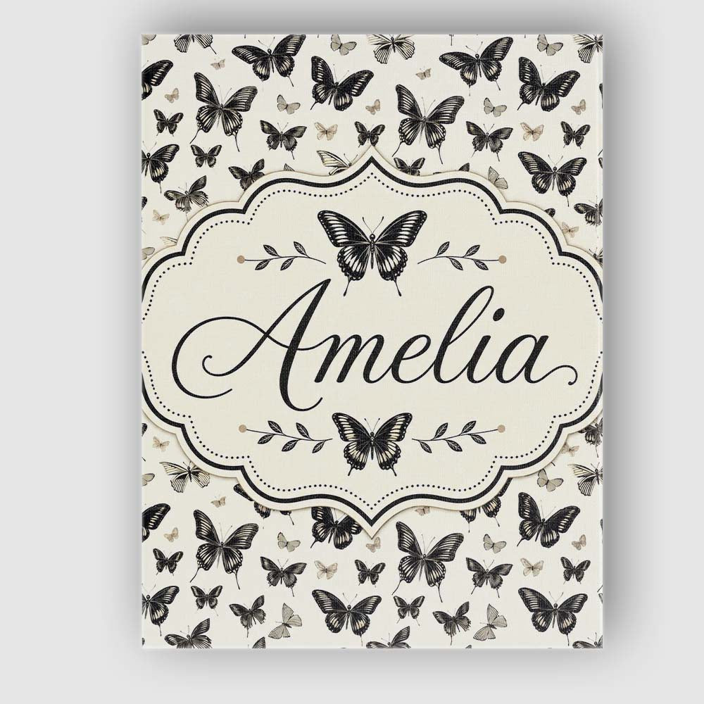 Personalised Name Black and White Butterfly Custom  Bespoke Interior Contemporary Canvas Wall Art Print Decor Picture Ready to Hang