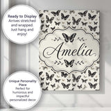 Personalised Name Black and White Butterfly Custom  Bespoke Interior Contemporary Canvas Wall Art Print Decor Picture Ready to Hang