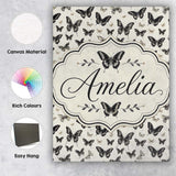 Personalised Name Black and White Butterfly Custom  Bespoke Interior Contemporary Canvas Wall Art Print Decor Picture Ready to Hang