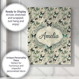Personalised Name Grunge Green Butterfly Custom  Unique Gift Idea Elegant Feature Canvas Wall Art Print Decor Picture Ready to Hang