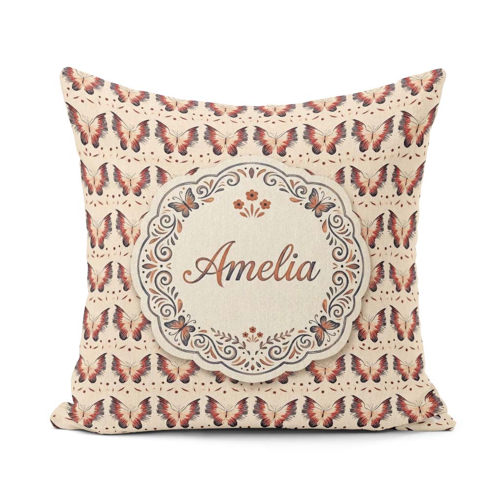 Custom Name Red and Black Butterfly Symmetrical Elegant Seamless Square Filled Cushion Throw Pillow Sofa Bed Home Decor Zip Washable UK Made