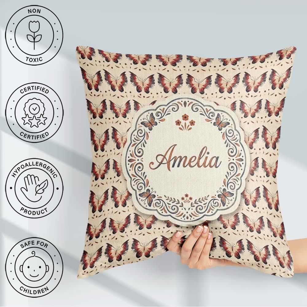 Custom Name Red and Black Butterfly Symmetrical Elegant Seamless Square Filled Cushion Throw Pillow Sofa Bed Home Decor Zip Washable UK Made