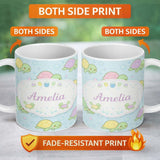 Personalized Custom Name Cute Pastel Turtle Cartoon Animal Ocean Pattern Beautiful Coffee Cup 11oz Ceramic Coffee Tea Mug White Large Handle
