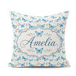 Custom Name Blue Butterfly Watercolor Delicate Seamless Pattern Square Filled Cushion Throw Pillow Sofa Bed Home Decor Zip Washable UK Made