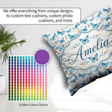 Custom Name Blue Butterfly Watercolor Delicate Seamless Pattern Square Filled Cushion Throw Pillow Sofa Bed Home Decor Zip Washable UK Made