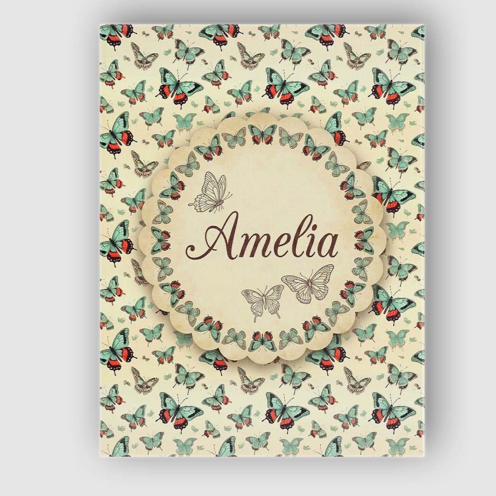 Personalised Name Teal and Coral Butterfly Custom  Unique Gift Idea Elegant Feature Canvas Wall Art Print Decor Picture Ready to Hang