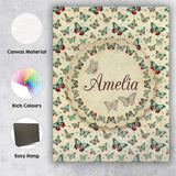 Personalised Name Teal and Coral Butterfly Custom  Unique Gift Idea Elegant Feature Canvas Wall Art Print Decor Picture Ready to Hang
