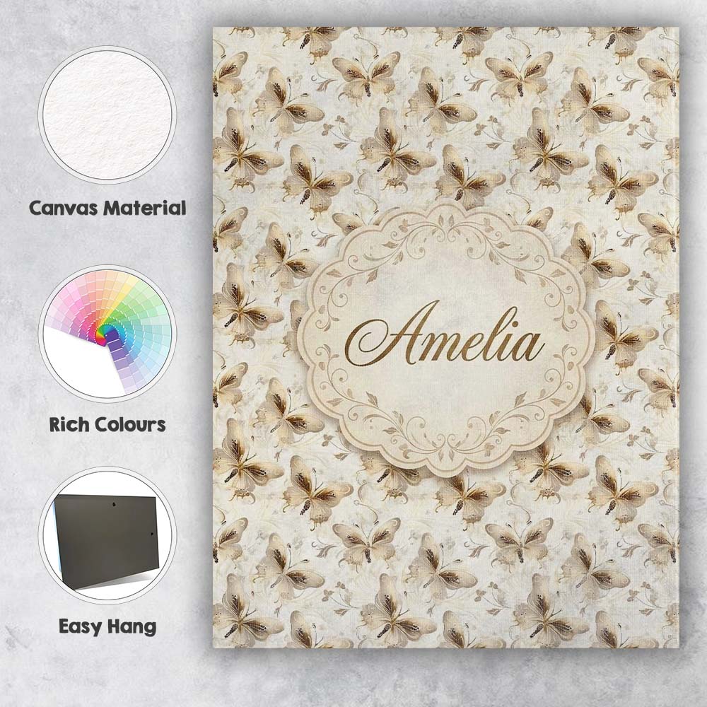 Personalised Name Elegant Gold Butterfly Custom  Interior Decorative Contemporary Canvas Wall Art Print Decor Picture Ready to Hang