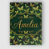 Personalised Name Green and Gold Butterfly Custom  Unique Gift Idea Elegant Feature Canvas Wall Art Print Decor Picture Ready to Hang