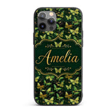 Green and Gold Butterfly Ornamental Luxury Printed Design Custom Name Protective Phone Case Mobile Cover Durable Smartphone Shock Resistant