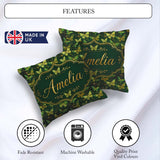 Custom Name Green and Gold Butterfly Ornamental Seamless Pattern Square Filled Cushion Throw Pillow Sofa Bed Home Decor Zip Washable UK Made