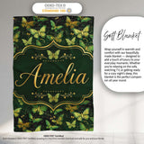 Green and Gold Butterfly Ornamental Luxury Seamless Pattern Lovely  Personalised Custom Name Super Soft Fleece Blanket Bed Sofa Throw