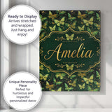 Personalised Name Green and Gold Butterfly Custom  Unique Gift Idea Elegant Feature Canvas Wall Art Print Decor Picture Ready to Hang