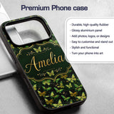 Green and Gold Butterfly Ornamental Luxury Printed Design Custom Name Protective Phone Case Mobile Cover Durable Smartphone Shock Resistant