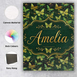 Personalised Name Green and Gold Butterfly Custom  Unique Gift Idea Elegant Feature Canvas Wall Art Print Decor Picture Ready to Hang