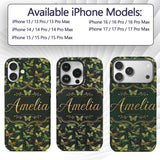 Green and Gold Butterfly Ornamental Luxury Printed Design Custom Name Protective Phone Case Mobile Cover Durable Smartphone Shock Resistant