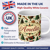 Personalized Custom Name Traditional Christmas Tree Ornaments Candy Canes Festive Design 11oz Ceramic Coffee Tea Mug White Large Handle
