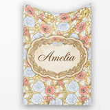 Vintage Floral Botanical Art Nouveau Style Seamless Pattern Lovely  Personalised Custom Name Super Soft Fleece Blanket Bed Sofa Throw