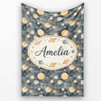 Watercolor Planets Galaxy Space Theme Seamless Pattern Lovely  Personalised Custom Name Super Soft Fleece Blanket Bed Sofa Throw