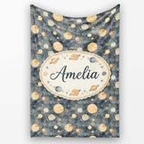 Watercolor Planets Galaxy Space Theme Seamless Pattern Lovely  Personalised Custom Name Super Soft Fleece Blanket Bed Sofa Throw